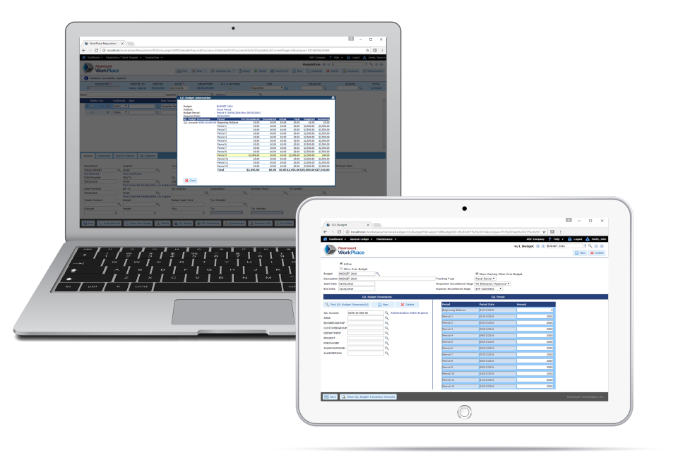 screenshot of WorkPlace Requisition & Procurement